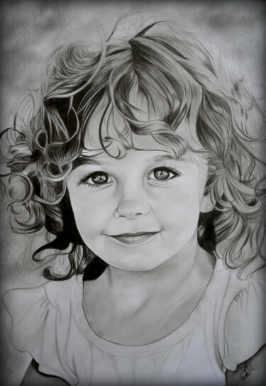 图画 标题为“Portrait enfant au…” 由Samos17 Portraitiste, 原创艺术品, 铅笔