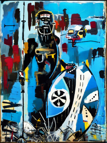 Printmaking titled "Warrior" by Kofi Mamadi, Original Artwork, Digital Print Mounted on Wood Stretcher frame