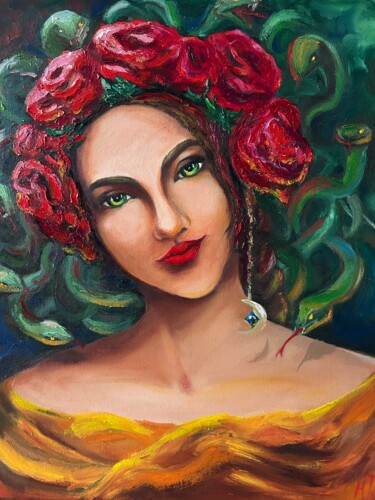 绘画 标题为“"Flowers and snakes…” 由Tatyana Nefedova, 原创艺术品, 油 安装在木质担架架上