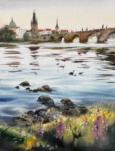 Reflections of Charles Bridge Картина под названием "Reflections of Char…" - Eugenia Gorbacheva, Подлинное произведение искусства, Акварель