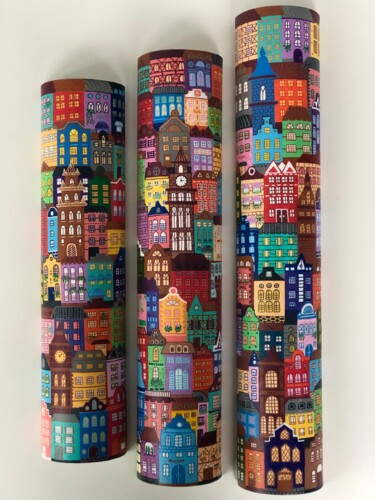 Tiny Homes, Tall Stories Pittura intitolato "Tiny Homes, Tall St…" da Iryna Movchan, Opera d'arte originale, Acrilico