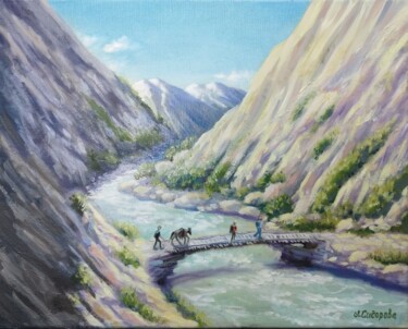Mountain Landscape Oil Painting – Bridge Over River Картина под названием "Mountain Landscape…" - Larisa Sidorova (Alsi), Подлинное произведение искусства, Масло Установлен на…