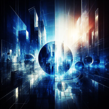 The city of the future – between reality and vision #76 Digitale Kunst getiteld "The city of the fut…" door Lee Eggstein, Origineel Kunstwerk, Digitale afdruk Gemonteerd op Frame v…