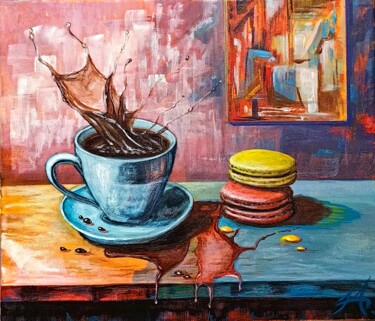 ,,Still life with a cup of coffee ,, Картина под названием ",,Still life with a…" - Alexsandra Komandrovskaya, Подлинное произведение искусства, Акрил Установлен…