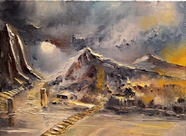 Painting titled "NUIT ET JOUR" by Ma, Original Artwork, Oil Mounted on Wood Stretcher frame