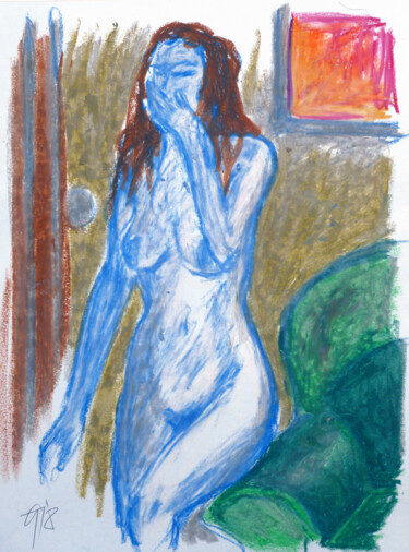 제목이 "Akt an grünem Sesse…"인 그림 Götz Wiedenroth로, 원작, 밀랍