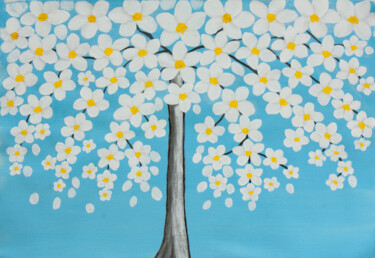 Spring tree in blossom with white flowers 「Spring tree in blos…」というタイトルの絵画 Irina Afonskayaによって, オリジナルのアートワーク, アクリル