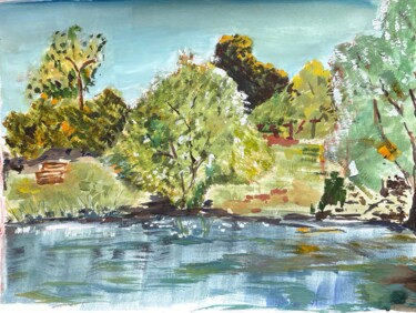 A Tree near lake 제목이 "A Tree near lake"인 그림 Anna Kober로, 원작, 구아슈