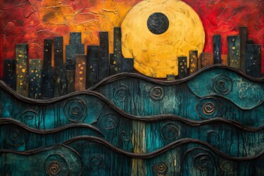 Digital Arts με τίτλο "Coastal Sunset" από Amanda Moore, Αυθεντικά έργα τέχνης, Εικόνα που δημιουργήθηκε με AI
