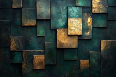 数字艺术 标题为“Green and Gold” 由Amanda Moore, 原创艺术品, AI生成的图像