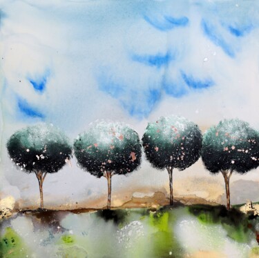 Ζωγραφική με τίτλο "Trees of stillness…" από Poonam Choudhary, Αυθεντικά έργα τέχνης, Ακρυλικό Τοποθετήθηκε στο Ξύλινο φορεί…