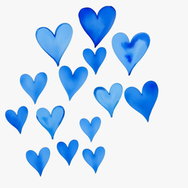 Blue Heart Beats Printmaking titled "Blue Heart Beats" by Ivy Blue, Original Artwork, Digital Print