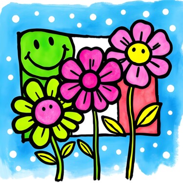 Bella Flora and Happy Faces Εκτυπώσεις & Χαρακτικά με τίτλο "Bella Flora and Hap…" από Ivy Blue, Αυθεντικά έργα τέχνης, Ψηφιακή εκτύπωση