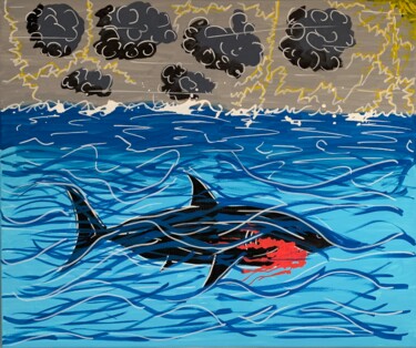 Pittura intitolato "Requin de Tempête" da Renaud Lambert, Opera d'arte originale, Pennarello Montato su Telaio per barella i…