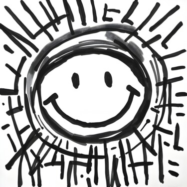 Achromatic Smile Printmaking titled "Achromatic Smile" by Ivy Blue, Original Artwork, Digital Print