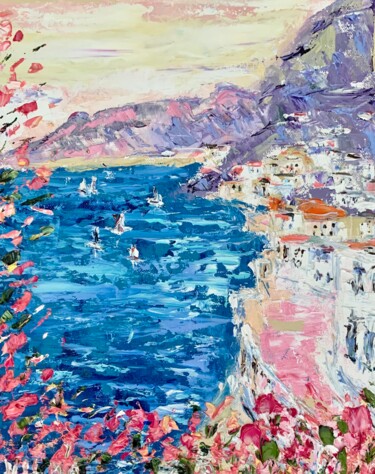 Painting titled "Amalfi Coast Impast…" by Vilma Gataveckiene, Original Artwork, Oil