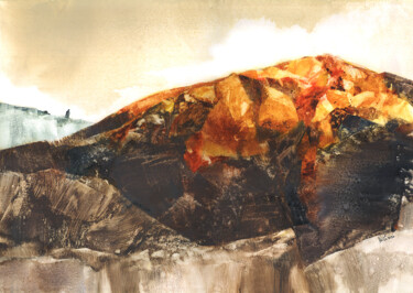 Schilderij getiteld "Golgotha" door Kah Wah Chong, Origineel Kunstwerk, Aquarel Gemonteerd op Karton