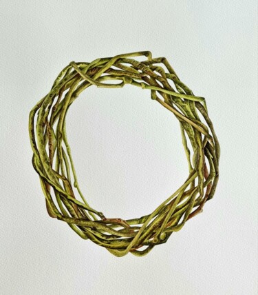 Pintura intitulada "Willow Wreath" por Olga Poruchikova, Obras de arte originais, Aquarela