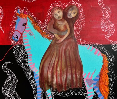 Schilderij getiteld "Red sky" door Maria Lapteva, Origineel Kunstwerk, Olie