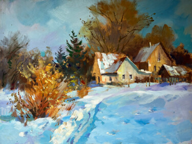 Painting titled "Winter snowdrifts n…" by Yuriy Suprunchuk, Original Artwork, Oil Mounted on Cardboard