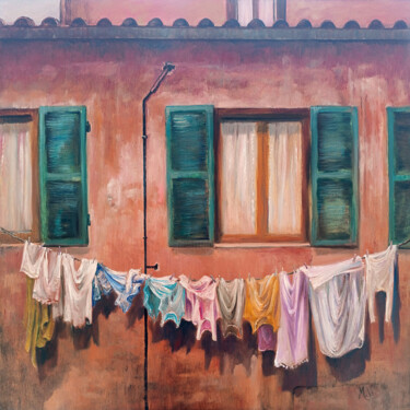 Schilderij getiteld "👗 Benvenuti in Ital…" door Isabel Mahe, Origineel Kunstwerk, Olie Gemonteerd op Frame voor houten branc…