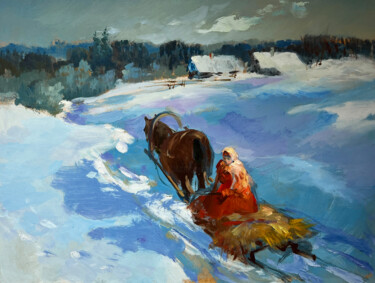 Returning home on a winter evening "Returning home on a…" başlıklı Tablo Yuriy Suprunchuk tarafından, Orijinal sanat, Petrol Karton üzerine monte edilmiş