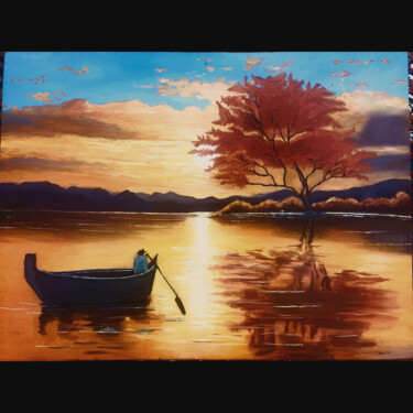 1. "Hopeful Child" Lush Green Nature"Boat and nurture Painting titled "1. "Hopeful Child…" by Nooria Hussaini, Original Artwork, Oil
