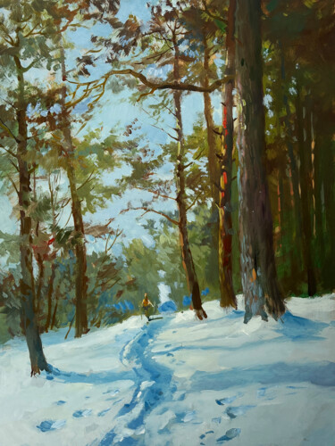 Walking through the snowy forest Картина под названием "Walking through the…" - Yuriy Suprunchuk, Подлинное произведение искусства, Масло Установлен на картон