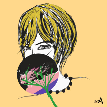 Girl with a Japanese paper round fan Digital Arts με τίτλο "Girl with a Japanes…" από Oksana Budnichenko, Αυθεντικά έργα τέχνης, Ψηφιακή ζωγραφική