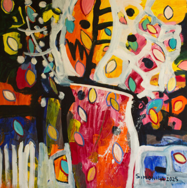 Painting titled "Playful Vase 2" by Simonida Djordjevic, Original Artwork, Acrylic