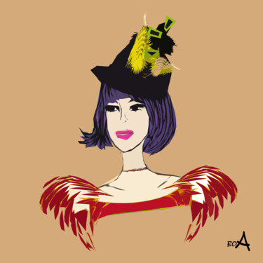 Girl in fancy hat. Royal Ascot Digital Arts με τίτλο "Girl in fancy hat.…" από Oksana Budnichenko, Αυθεντικά έργα τέχνης, Ψηφιακή ζωγραφική