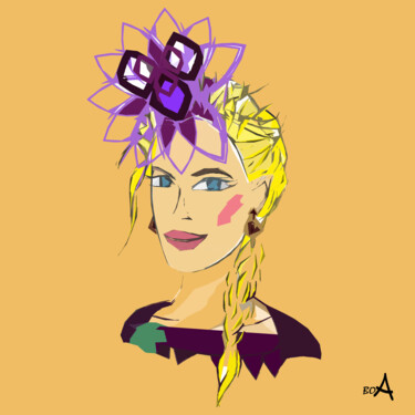 Blonde girl with braid in fancy hat Digital Arts με τίτλο "Blonde girl with br…" από Oksana Budnichenko, Αυθεντικά έργα τέχνης, Ψηφιακή ζωγραφική