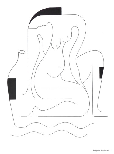 La Baigneuse Рисунок под названием "La Baigneuse" - Hildegarde Handsaeme, Подлинное произведение искусства, Чернила