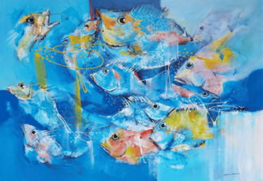 Картина под названием "The Blue Parade" - Bagya Art Gallery, Подлинное произведение искусства, Акрил