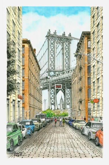 Σχέδιο με τίτλο "New York, Puente de…" από Alberto López, Αυθεντικά έργα τέχνης, Ακουαρέλα