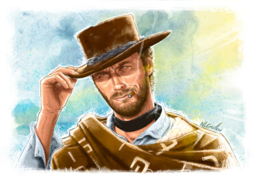 Peinture intitulée "Clint Eastwood" par Nicolas Le Guillou, Œuvre d'art originale, Peinture numérique