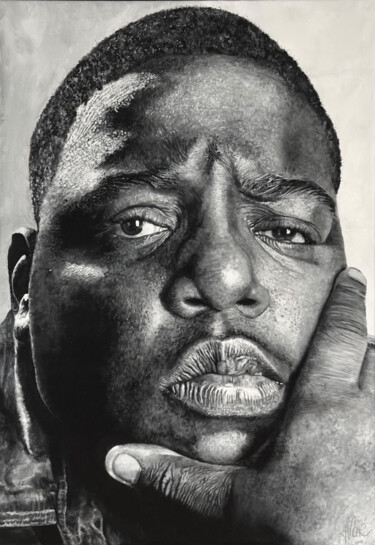 Crownless King - Hommage an Notorious B.I.G. 绘画 标题为“Crownless King - Ho…” 由Manuel Reisacher (Maré), 原创艺术品, 油 安装在木质担架架上