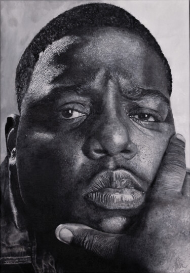 Crownless King - Hommage an Notorious B.I.G. 绘画 标题为“Crownless King - Ho…” 由Manuel Reisacher (Maré), 原创艺术品, 油 安装在木质担架架上