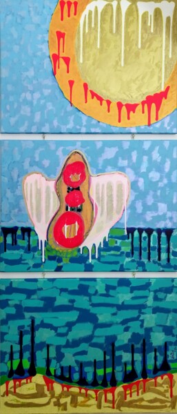 Painting titled "La chute d'Icare" by Alain Halter, Original Artwork, Acrylic Mounted on Wood Stretcher frame