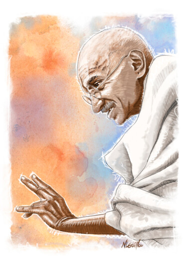 Peinture intitulée "Gandhi" par Nicolas Le Guillou, Œuvre d'art originale, Peinture numérique