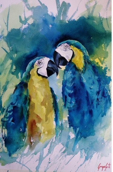 Painting titled "parrot 12" by Giorgio Gosti, Original Artwork, Watercolor