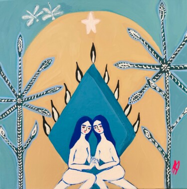 绘画 标题为“Le miroir aux flamm…” 由Aurelie Assemat, 原创艺术品, 丙烯 安装在木质担架架上