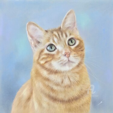 Drawing titled "Sunny cat" by Irene_art, Original Artwork, Pastel