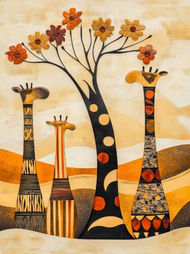 数字艺术 标题为“Giraffe Family” 由Amanda Moore, 原创艺术品, 2D数字工作