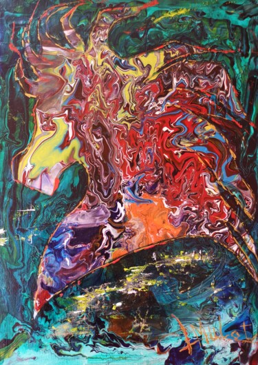 Painting titled "Cheval fou" by Laurent Mulot, Original Artwork, Acrylic Mounted on Wood Stretcher frame