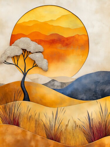 제목이 "Saharan Sunset"인 디지털 아트 Amanda Moore로, 원작, AI 생성 이미지