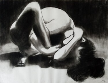 Tekening getiteld "Nue je suis sortie.…" door Majolambeau, Origineel Kunstwerk, Houtskool Gemonteerd op Andere stijve panelen