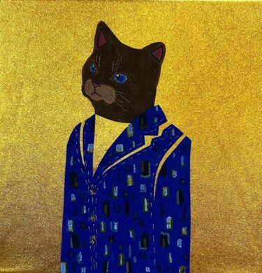Textile Art με τίτλο "Кот 3" από Oksana Appel, Αυθεντικά έργα τέχνης, Κολάζ Τοποθετήθηκε στο Ξύλινο φορείο σκελετό