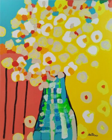 「Envol de pétales」というタイトルの絵画 Alain Halterによって, オリジナルのアートワーク, アクリル ウッドストレッチャーフレームにマウント