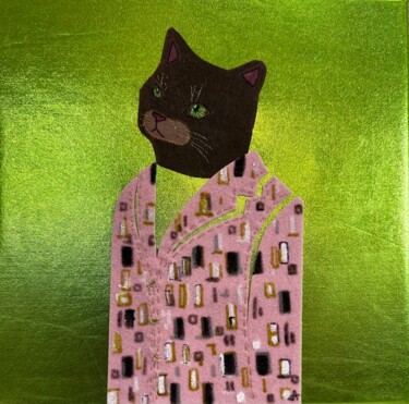 Textile Art με τίτλο "Кот 1" από Oksana Appel, Αυθεντικά έργα τέχνης, Κολάζ Τοποθετήθηκε στο Ξύλινο φορείο σκελετό